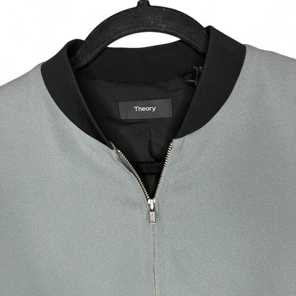 Theory Bariah Gray Green Crepe Bomber Jacket XS Petite Minimalist Quiet Luxury - Picture 6 of 11